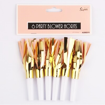 Luxe Coral & Gold Fringed Blower Horn Party Favours Pk 6