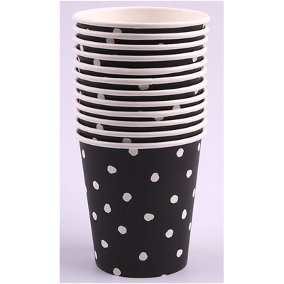 Black Paper Cups with White Dots (200ml) Pk 12