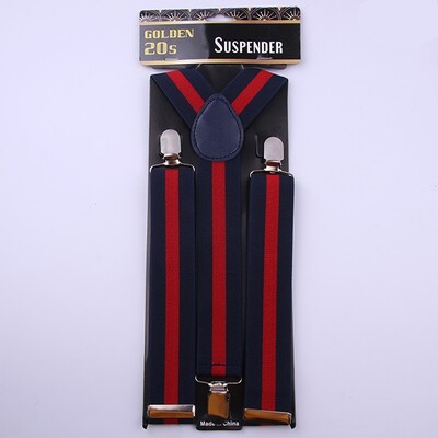 Adult 20's Striped Red & Navy Blue Suspenders / Braces Pk 1