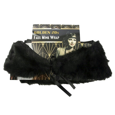 1920s Adult Flapper Faux Mink Fur Black Shoulder Wrap Pk 1 