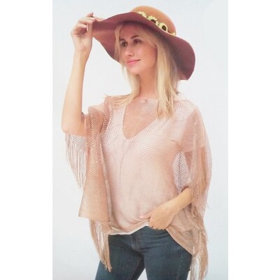 Adult Rose Gold Hippie Fishnet Fringed Poncho Pk 1 (PONCHO ONLY)