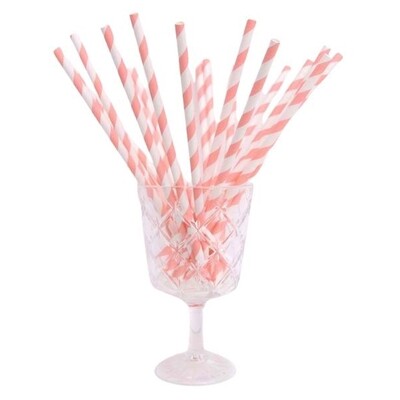Pink & White Stripe Paper Straws Pk 20