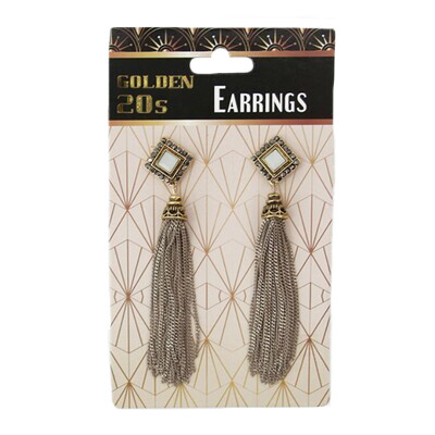 1920s Diamonte Earrings with Chandelier Chain Tassels (1 Pair - for pierced ears) 