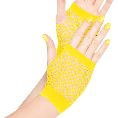 Yellow Fishnet Gloves Short Fingerless 1 Pair 1980s Costume Festival Accessories