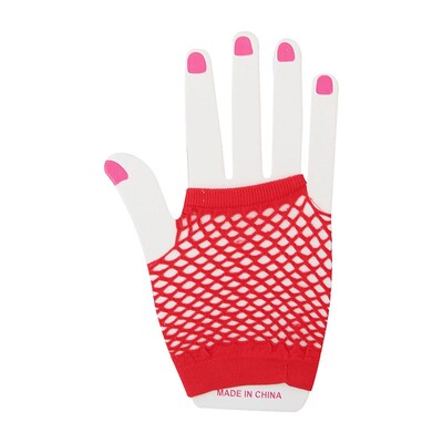 Short Red Fingerless Fishnet Gloves 1 Pair