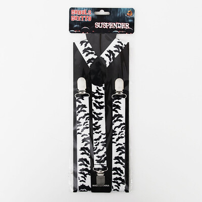 Adult Halloween White & Black Bats Suspenders Pk 1 