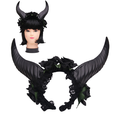 Halloween Black Forest Fairy Headband with Horns & Lace Pk 1 