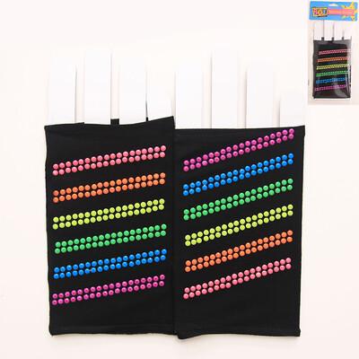 Short Fingerless Black Gloves with Rainbow Studs (1 Pair) 