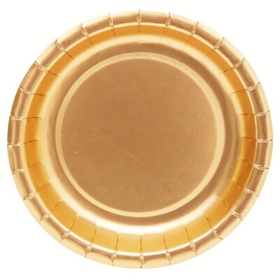 Metallic Champagne Gold Round Paper Plates (17.5cm) Pk 12