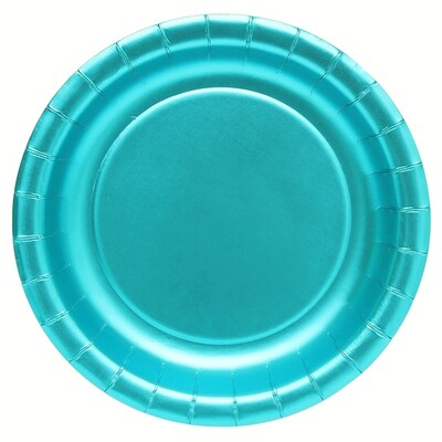 Metallic Blue Round Paper Plates (22.5cm) Pk 12