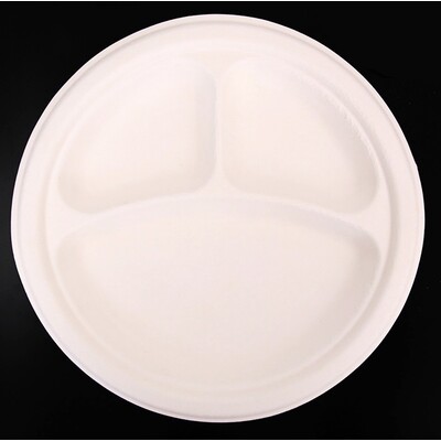 Eco Sugar Cane Round 9in. Divided Disposable Plates Pk 10