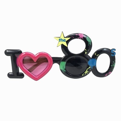 I Love The 80s Black Party Glasses with Paint Splatter Print Pk 1