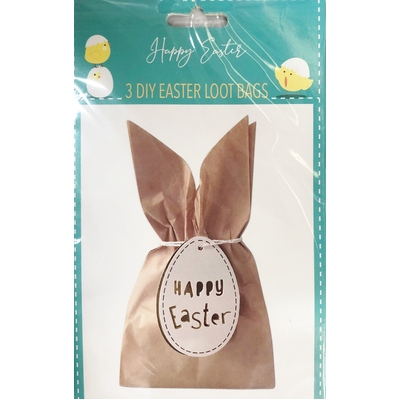 Happy Easter DIY Brown Paper Loot Bags 12 x 21cm (Pk 3)