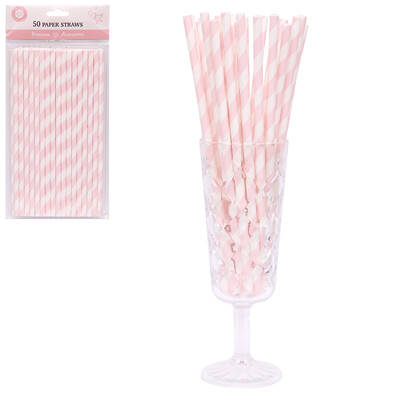 Blush Light Pink & White Stripe Paper Straws Pk 50
