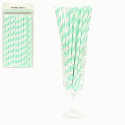 Pistachio Mint Green & White Stripe Paper Straws Pk 50