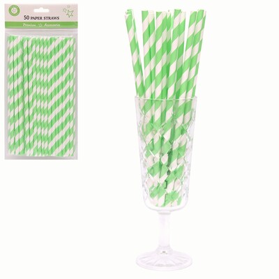 Shamrock Lime Green & White Stripe Paper Straws Pk 50