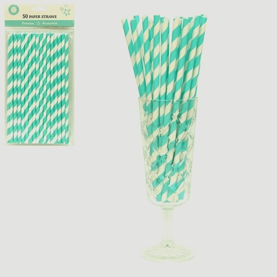 Teal Aqua & White Stripe Paper Straws Pk 50