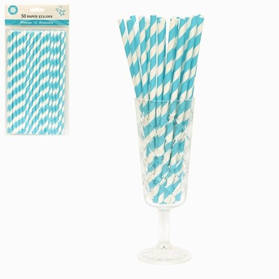 Caribbean Blue & White Stripe Paper Straws Pk 50