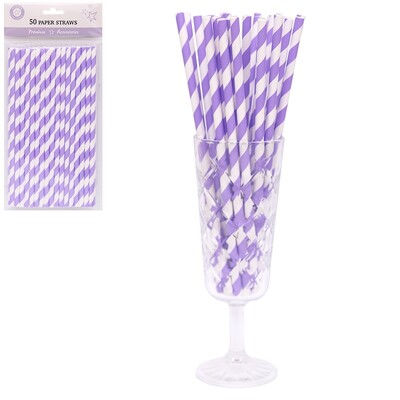 Lavender Lilac & White Stripe Paper Straws Pk 50