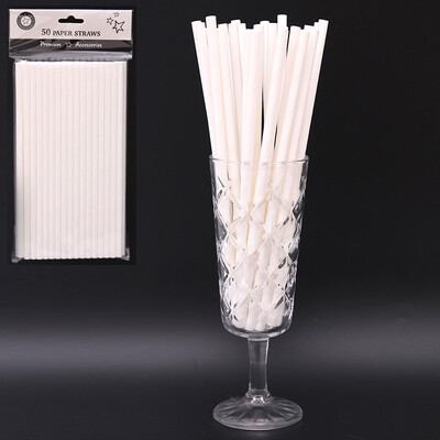 Plain White Stripe Paper Straws Pk 50