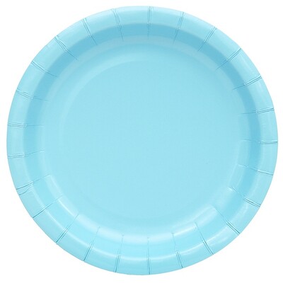 Sky Light Blue Round Paper Plates (17.5cm) Pk 20
