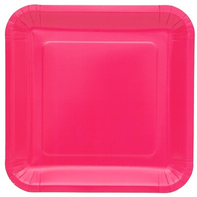 Magenta Hot Pink Square Paper Plates (23.5cm) Pk 20