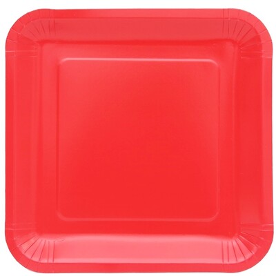 Cherry Red Square Paper Plates (23.5cm) Pk 20
