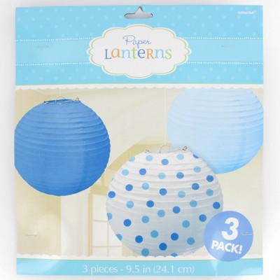 Round Blue & Dots Lantern (24cm) Pk 3 