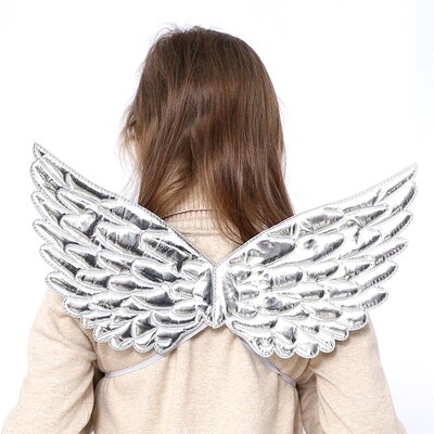 Child Metallic Silver Costume Angel Wings 44x20cm
