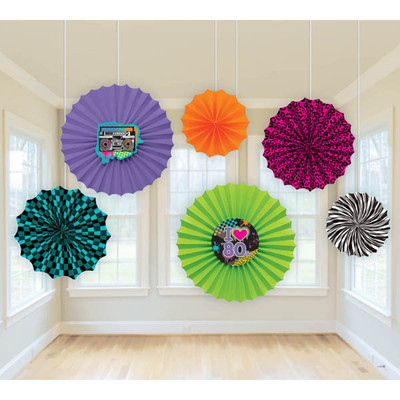 Totally 80s Assorted Paper Fans Pk 6 