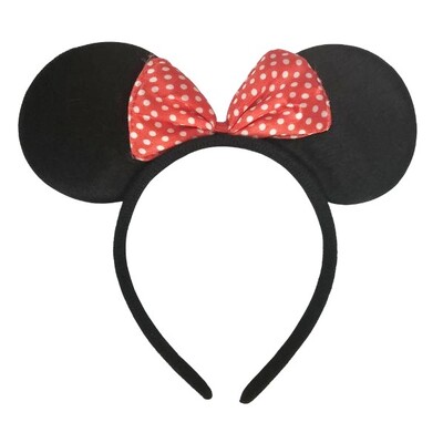 Black Mouse Ears with Red White Bow on Headband