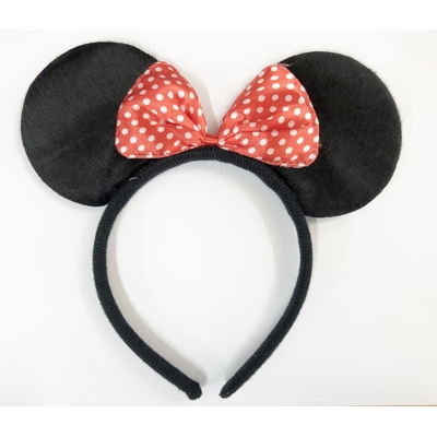 Black Mouse Ears with Red White Bow on Headband