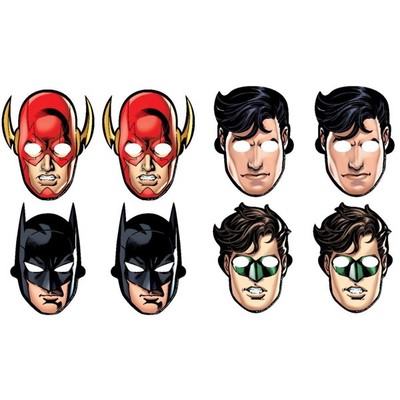 Justice League Cardboard Masks (Assorted Designs) Pk 8 