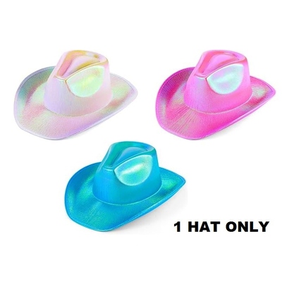 Assorted Colour Adult Pearlescent Cowgirl Cowboy Hat (Pk 1)