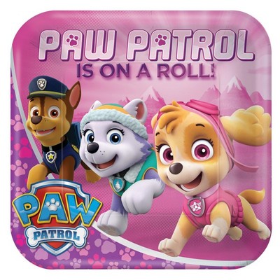 Paw Patrol Girl 9in. Square Paper Plates Pk 8