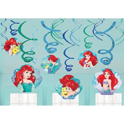 Ariel The Little Mermaid Hanging Swirl Decorations Pk 12
