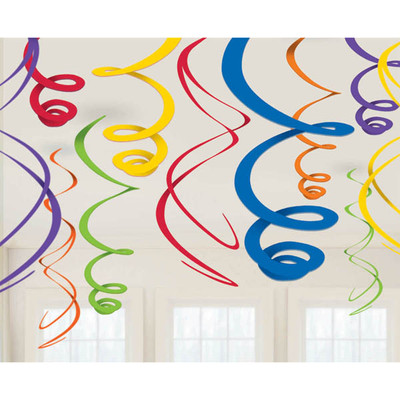 Primary Colours Hanging Swirl Decorations Pk 12 