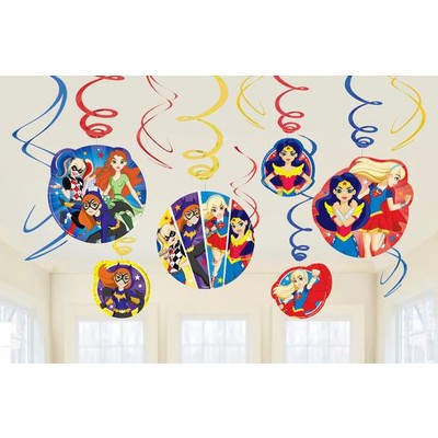 Super Hero Girls Hanging Swirl Decorations Pk 12