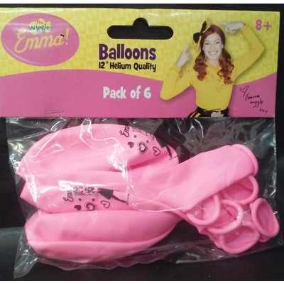 The Wiggles Emma Pink Latex Balloons Pk 6