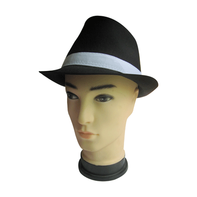 Black Trilby Hat with White Band Pk 1