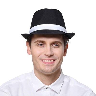 Black Trilby Hat with White Band Pk 1