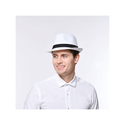 White Fedora Hat with Black Band Pk 1