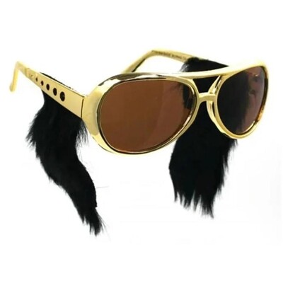 Gold Elvis Sunglasses with Sideburns Costume Accessory
