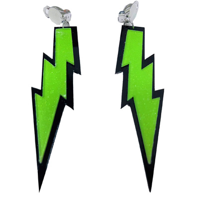 Green Clip On Lightning Bolt Earrings (1 Pair)