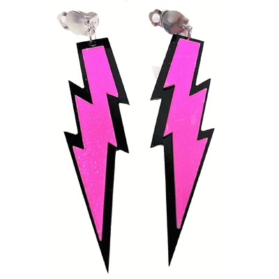 Pink Clip On Lightning Bolt Earrings (1 Pair)