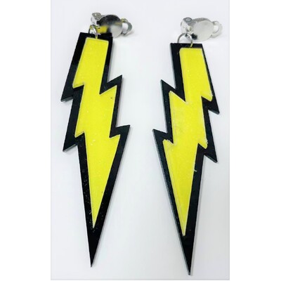 Yellow Clip On Lightning Bolt Earrings (1 Pair)