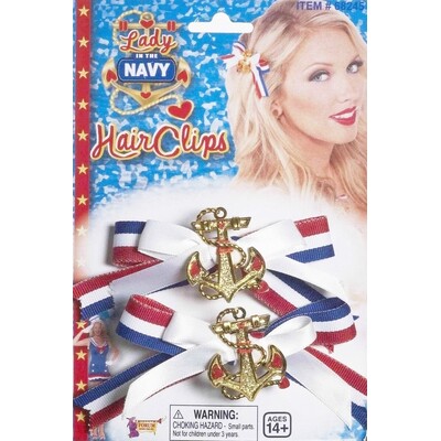 Sailor Girl Navy Hair Clips Pk 2 Costume Accessory