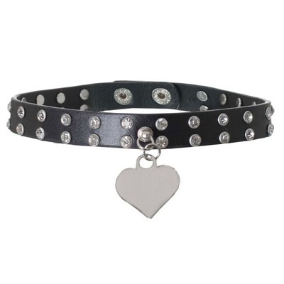 Black Love Cat Choker with Diamantes & Heart