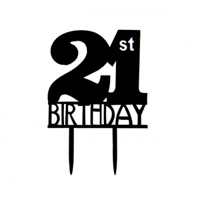 Black 21st Birthday Acrylic Cake Topper Pk 1