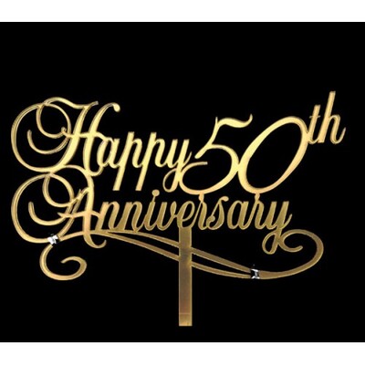 Happy 50th Anniversary Gold Acrylic Cake Topper Pk 1 
